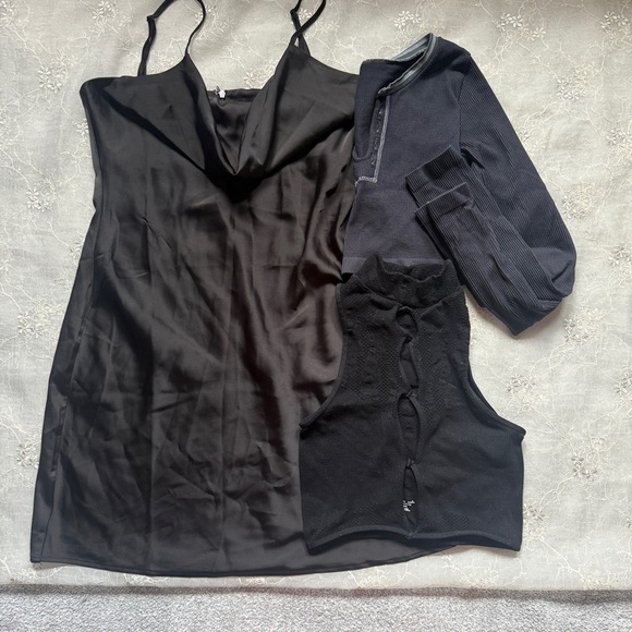 Urban Outfitters Black Satin Slip Dress and Tops Set Bundle Size Large - Picture 2 of 4
